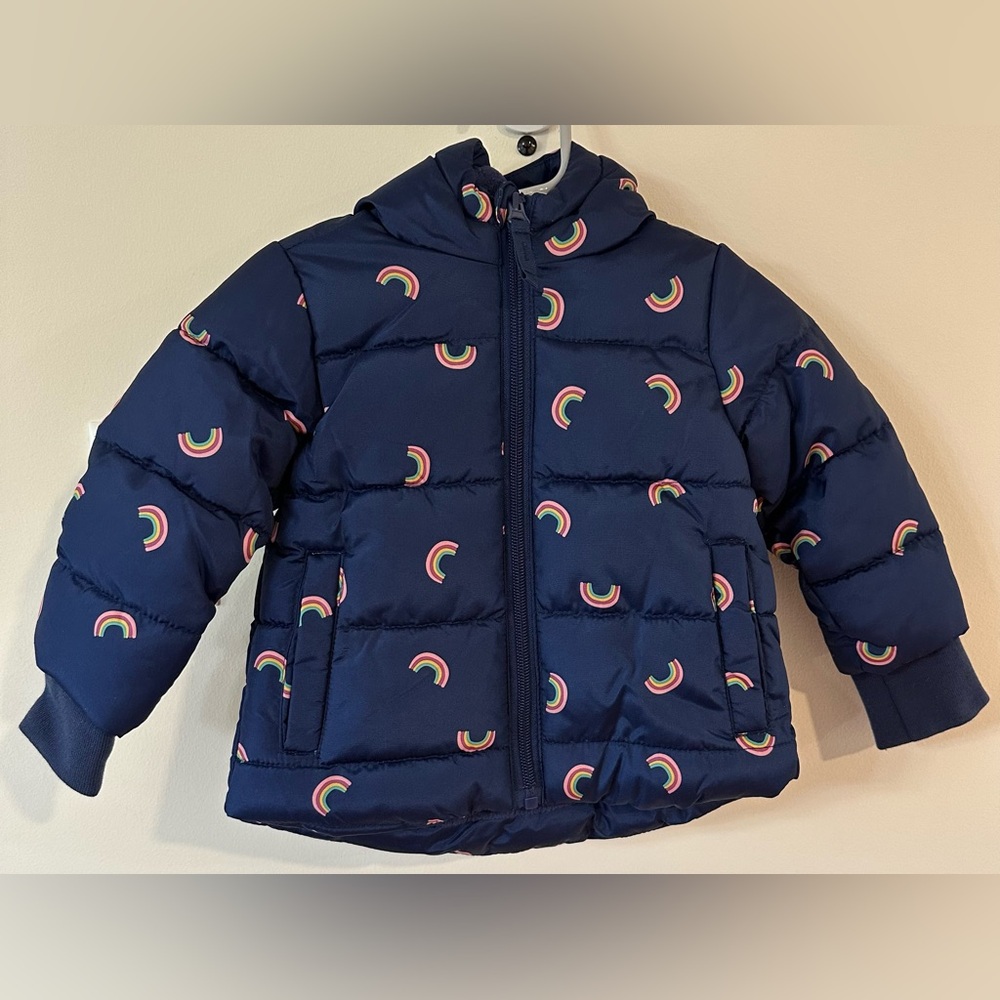 Okie Dokie Baby Girls Navy Rainbow Heavyweight Puffer NWT Various Sizes